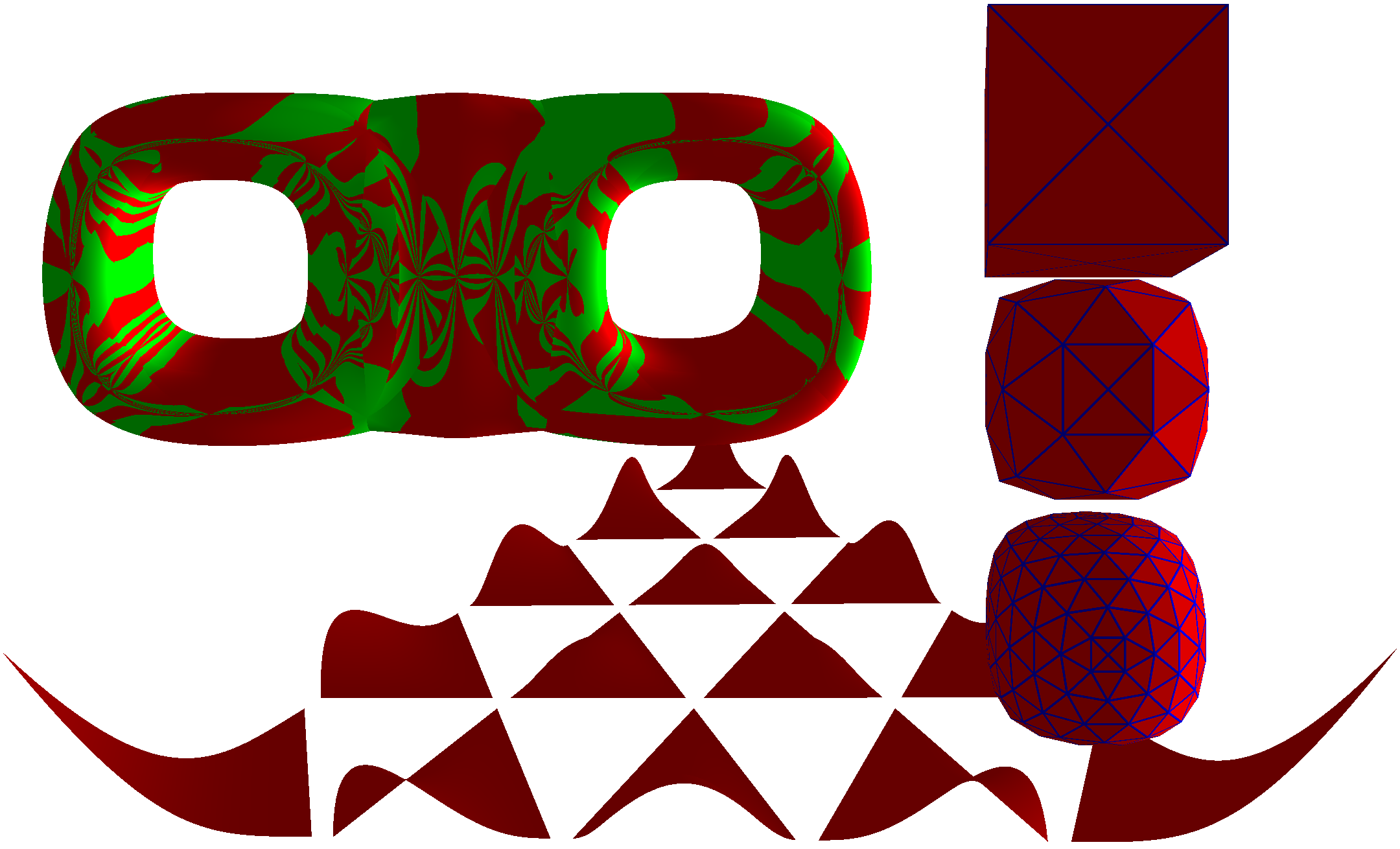 cubic bernstein polynomials, highlighted genus two surface, and a cube subdivided three times